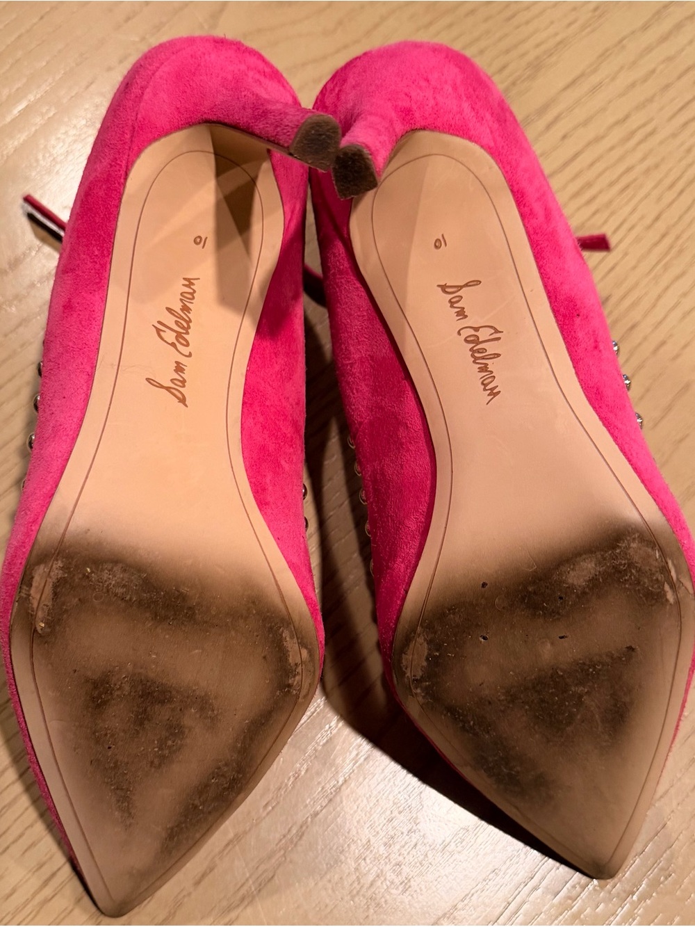 Sam Edelman Pink Studded Suede Pointed Toe Ankle Strap Flats - Picture 5 of 7